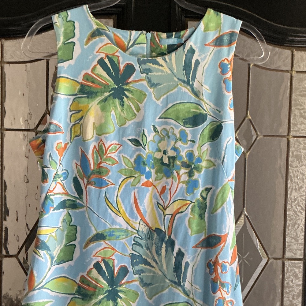 Sleeveless Light Blue Floral Shift Mini Dress
